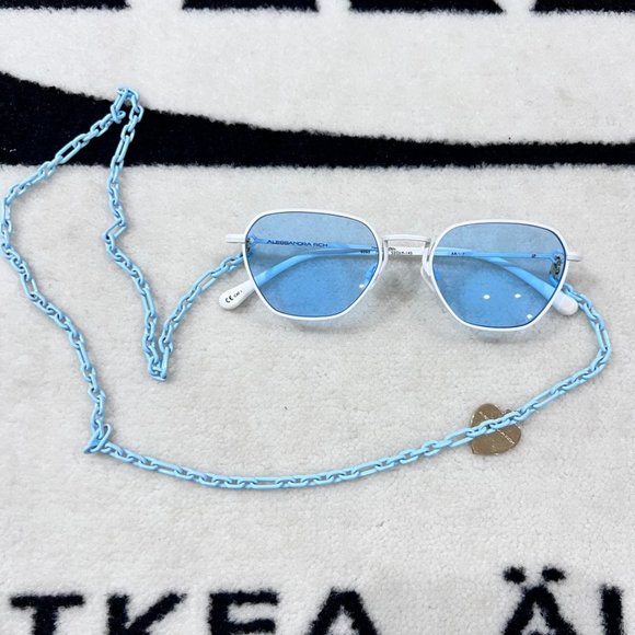 Alessandra Rich Linda Farrow Heart White Chain Blue Rectangular Lens Sunglasses - Picture 2 of 9
